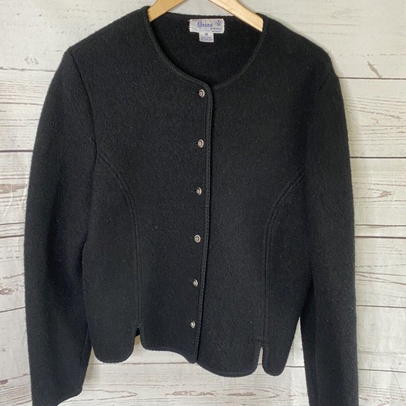 Vintage Dean Of Scotland Boiled Wool Cardigan Medium Chunky Black M Gorgeous - Picture 4 of 4